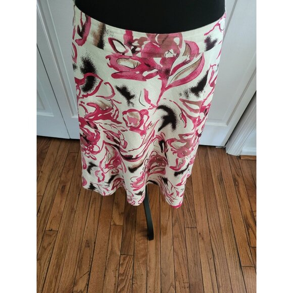 Linen/Rayon Cream/Pink A Line Abstract Floral Skirt sz 10 Cottage Coastal Artsy - Picture 6 of 6